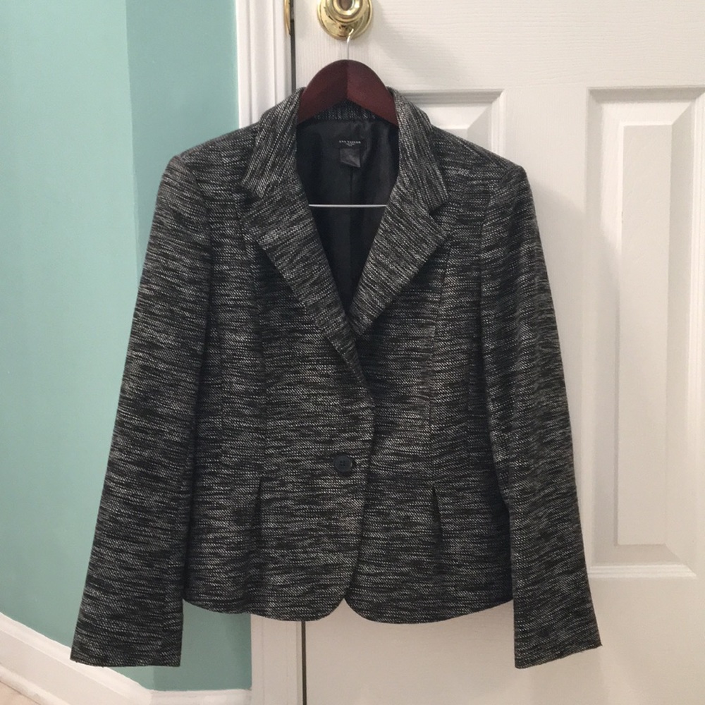 Ann Taylor Black and White Marled Tweed Jacket